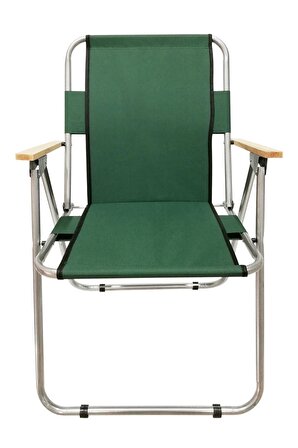 Tedarikcenter 2 Adet Kamp Sandalyesi Ahşap Kollu Katlanabilir Sandalye Piknik Bahçe Sandalyesi - Yeşil