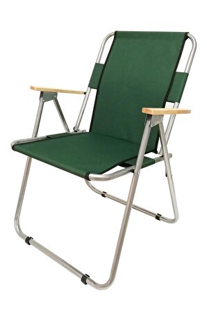 Tedarikcenter 2 Adet Kamp Sandalyesi Ahşap Kollu Katlanabilir Sandalye Piknik Bahçe Sandalyesi - Yeşil