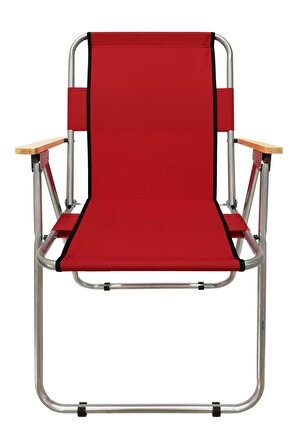 Tedarikcenter 4 Adet Kamp Sandalyesi Ahşap Kollu Katlanır Sandalye Piknik Bahçe Sandalyesi - Kırmızı