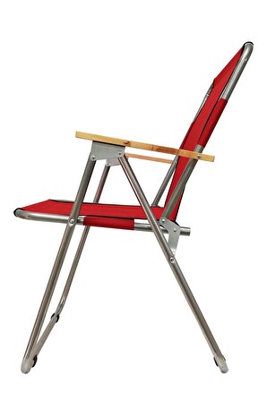 Tedarikcenter 4 Adet Kamp Sandalyesi Ahşap Kollu Katlanır Sandalye Piknik Bahçe Sandalyesi - Kırmızı