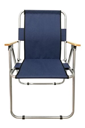 Tedarikcenter 4 Adet Kamp Sandalyesi Ahşap Kollu Katlanır Sandalye Piknik Bahçe Sandalyesi - Lacivert