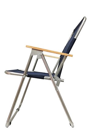 Tedarikcenter Kamp Sandalyesi Ahşap Kollu Katlanır Sandalye Piknik Bahçe Sandalyesi - Lacivert