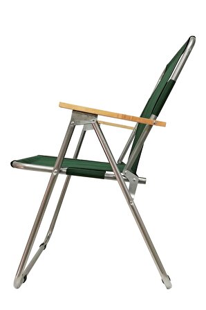 Tedarikcenter Kamp Sandalyesi Ahşap Kollu Katlanabilir Sandalye Piknik Bahçe Sandalyesi - Yeşil