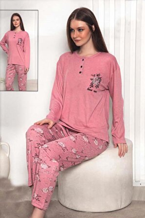 Fawn Kadın Love Rose İki Düğme Pijama Takımı (6802)
