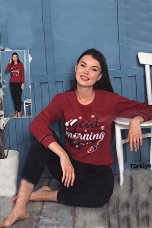 Fawn Kadın Good Morning İnterlok Uzun Kol Manşetli Pijama Takımı (8020)