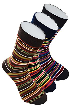 Dode Flora Erkek Pamuk Dikişsiz İnce Çizgili Renkli Konforlu Rahat Özel Seri 3'lü Soket Çorap