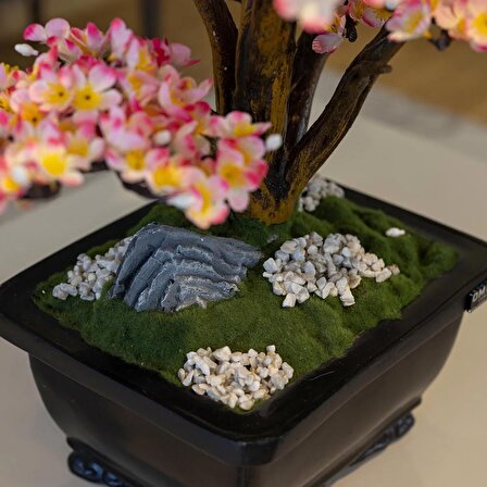 Flora Bonsai-2 Masaüstü Kullanıma Uygun Doğal Ağaç Gövdeli Yapay Bonsai Ağacı - 40x50 Cm
