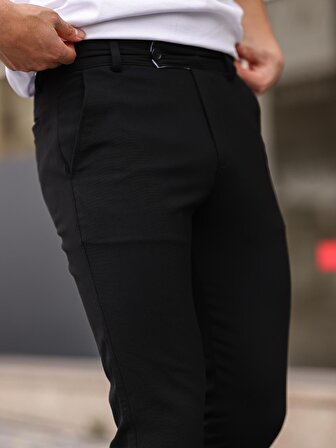 Erkek Esnek Likralı Bilek Boy Siyah Renk Viskon Kumaş Pantolon -FN8820570