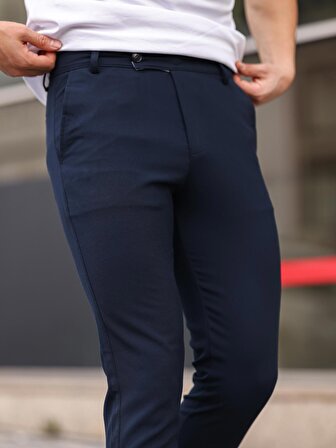 Erkek Esnek Likralı Bilek Boy Lacivert Renk Viskon Kumaş Pantolon -FN8820570