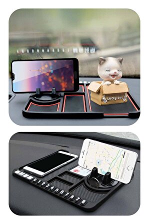 Araç İçi Kaydırmaz Ped 3D Numaratör Telefon Tutuculu Torpido Kaydırmaz XL Kare