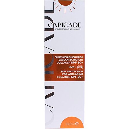 Capicade Güneş Koruyucu Krem Yaşlanma Karşıtı Collagen SPF50 + 100 ml(Yeni Ambalaj)