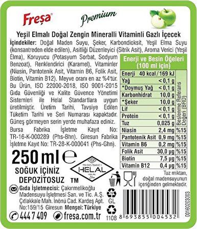 Freşa Premium Yeşil Elmalı Vitaminli Maden Suyu 250 Ml X 6 Adet