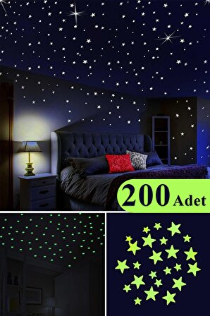 200 Adet Karanlıkta Parlayan Fosforlu Yıldız Dekoratif Sticker Süs