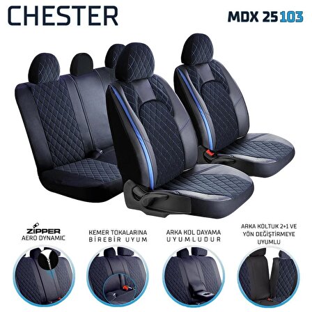 
Mazda 6.26 Uyumlu Lüx Deri Oto Koltuk Kılıfı Ön Arka Set Chester Serisi Siyah Mavi