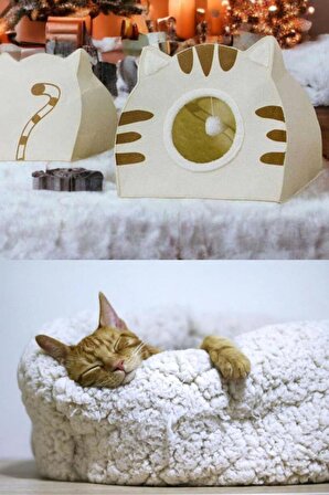 Flosoft Kedi Köpek Evi, Taşınabilir Katlanabilir Keçe Kedi Köpek Yuvası Yatağı 50x44 cm