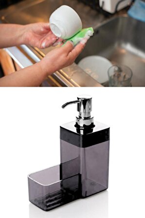 Flosoft Süngerli Mutfak Sabunluğu & Bulaşık Deterjanlığı, Akrilik Sıvı Sabun Deterjan Şişesi Siyah