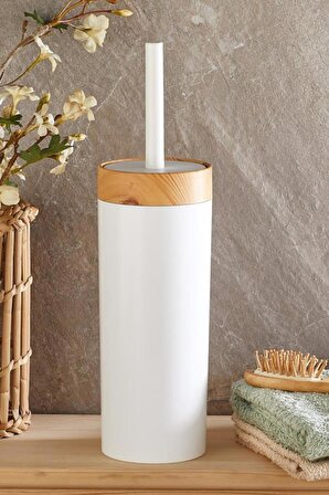 Flosoft Bambu Desenli Yuvarlak 5'li Banyo Seti Beyaz