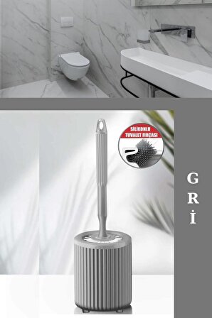Flora Yuvarlak Silikon Tuvalet Fırçalık, Klozet Banyo Pratik Silikon WC Temizlik Fırçası Gri