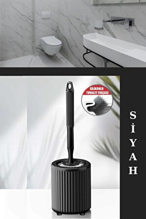 Flora Yuvarlak Silikon Tuvalet Fırçalık, Klozet Banyo Pratik Silikon WC Temizlik Fırçası Siyah