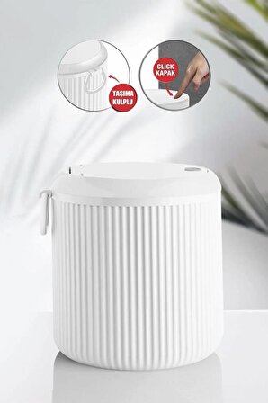 Flora 4 litre Click Kapak Yuvarlak Çöp Kovası ve Klozet WC Tuvalet Fırçası 2’li Set Beyaz