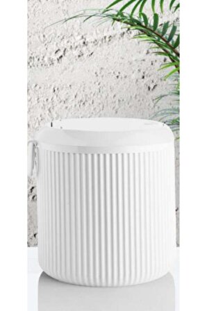 Flora Click Kapak Yuvarlak Çöp Kovası, Mutfak Banyo Tezgah Üstü Taşıma Kulplu Çöp Kovası 4 litre Beyaz