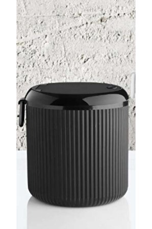 Flora Click Kapak Yuvarlak Çöp Kovası, Mutfak Banyo Tezgah Üstü Taşıma Kulplu Çöp Kovası 4 litre Siyah