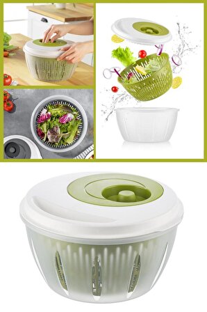 Flora Pratik Salata ve Sebze Kurutucu 4,5 Litre, Meyve Sebze Marul Yeşillik Yıkama Kurutma Kabı Yeşil