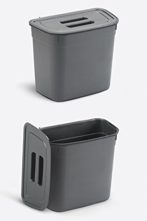 Flosoft Dolap İçi Kapaklı Asılabilir Çöp Kovası, Dolap Kapağı Askılı Çöp Kutusu Füme 7 litre