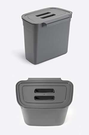 Flosoft Dolap İçi Kapaklı Asılabilir Çöp Kovası, Dolap Kapağı Askılı Çöp Kutusu Füme 7 litre
