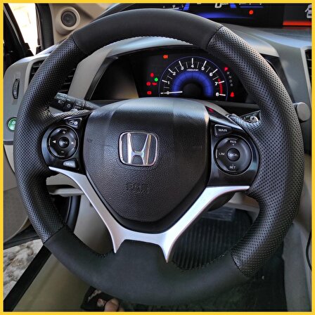 Honda Civic FB7 Araca Özel Direksiyon Kılıfı (Nubuk Noktalı Siyah Dikişli)