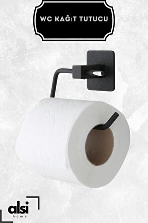 Yapışkanlı Siyah Fön Makinesi Askısı Tuvalet Wc Kağıtlık Pratik 2'li Set