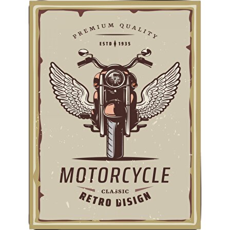Motosiklet Tasarımlı 13,5x18 cm Retro 10'lu Ahşap Tablo Seti, Vintage Tablo