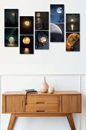 Moon Light 13,5 x 18 Cm 10'lu Ahşap Tablo Seti