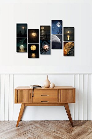 Moon Light 13,5 x 18 Cm 10'lu Ahşap Tablo Seti