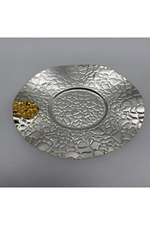 Dalgalı Model Çay Tabağı Çay Kahve Sunum Gümüş Serisi Çiçekli Aksesuar Altın Renkli Bardak Altlığı