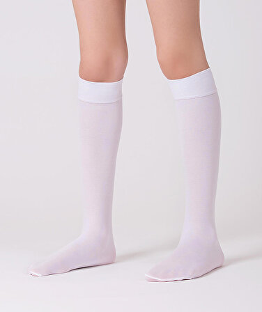 Diz Altı Beyaz Kız Çocuk Çorap