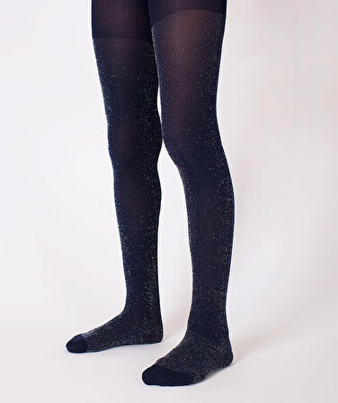Simli Işıltılı Lacivert Kız Çocuk Külotlu Çorap
