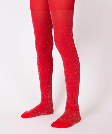 Simli Işıltılı Kırmızı Kız Çocuk Külotlu Çorap