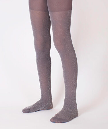 Simli Işıltılı Gri Kız Çocuk Külotlu Çorap