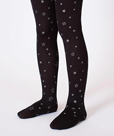 Mix Yıldız Desenli Siyah Kız Çocuk Külotlu Çorap