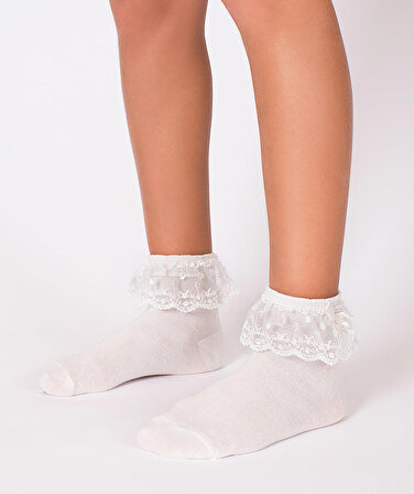 Ekru Kısa Kız Çocuk Soket Çorap