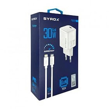 Syrox GAN30L Type-C To Lightning Kablo 30w Premium Şarj Seti 100cm