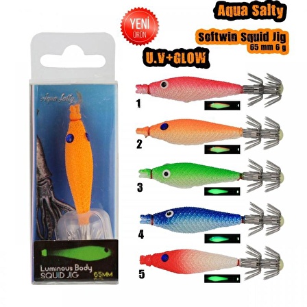 AquaSalty Softwin Squid Jig Kalamar Zokası 65mm 6Gr Farklı Renklerde 1