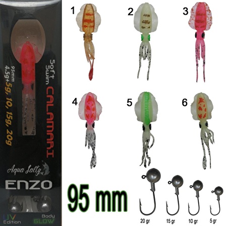 SİLİKON AHTAPOT AQUASALTY Enzo Soft Swim Calamari 95mm + Jig Head RENK:02