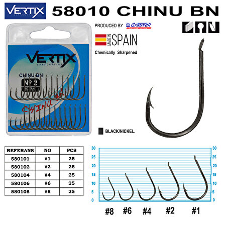 Vertix 58010 Chinu BN SİYAH Olta İğnesi 25’li Paket NO:4