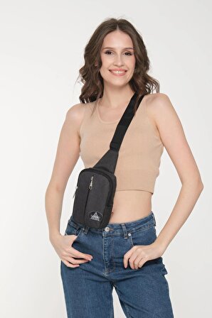 Gbag Unisex Çapraz Askılı Ortadan Fermuarlı Vücut Çantası Body Bag Omuz Askılı Çanta Antrasit