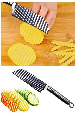 Tırtıklı Patates Bıçağı Şekilli Patates Sebze Kesme 2 Adet Çelik Mutfak Dilimleme Bıçak Seti