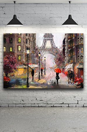 - Paris Eyfel Kulesi Sokak Görünümü Yağlı Boya Kanvas Tablo