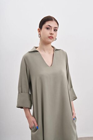 Kadın V Yaka Gömlek Elbise