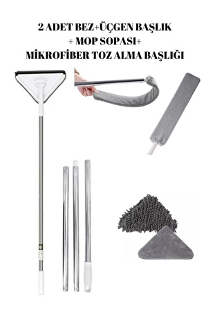 Set Üçgen Camsil Duvar Yüzey Cam Silme Aparatı Mop Mikrofiber Mikrofiber Toz Alma Baş Aparatı